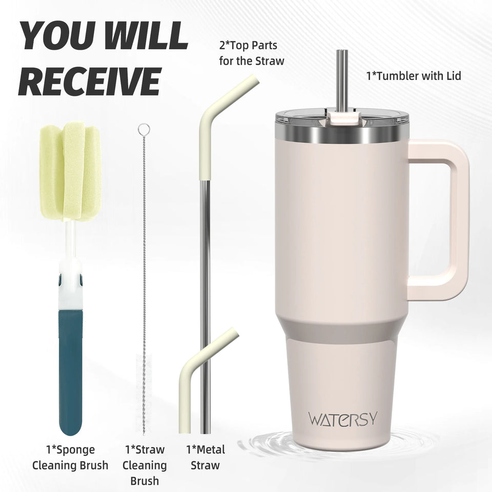 20oz–40oz Insulated Stainless Steel Tumbler with Handle & Straw