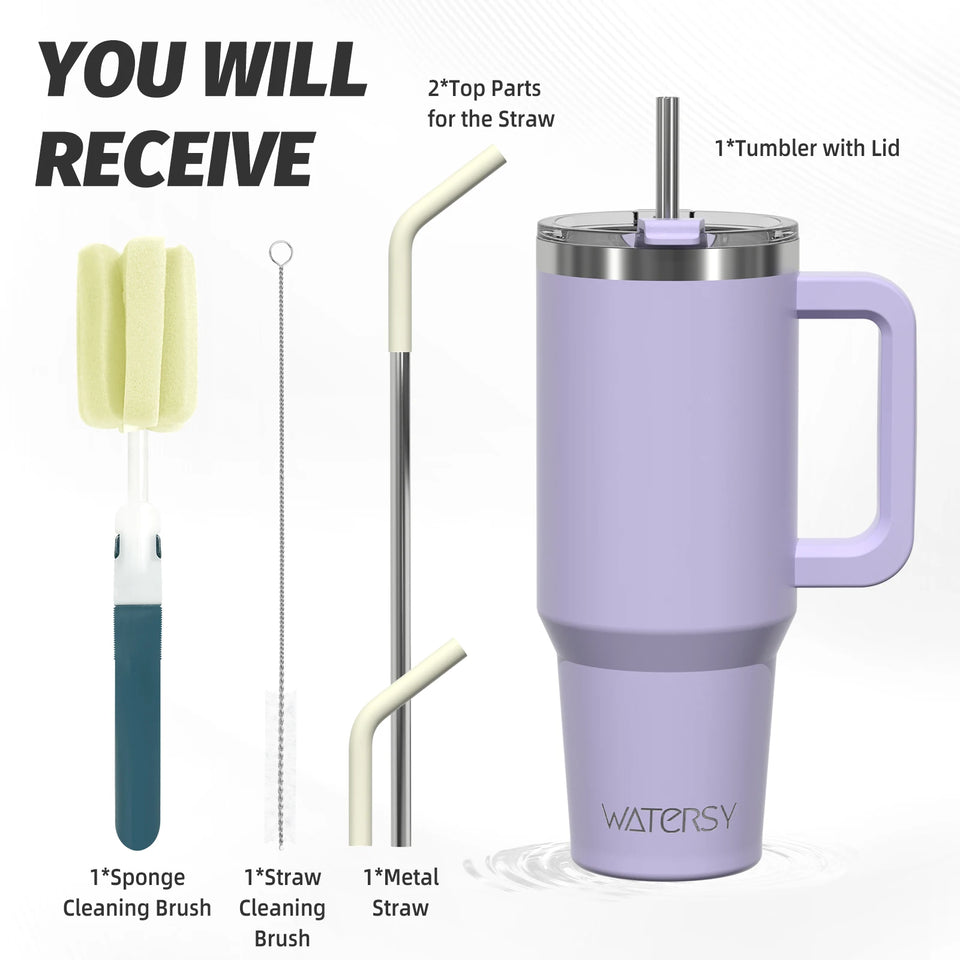 20oz–40oz Insulated Stainless Steel Tumbler with Handle & Straw