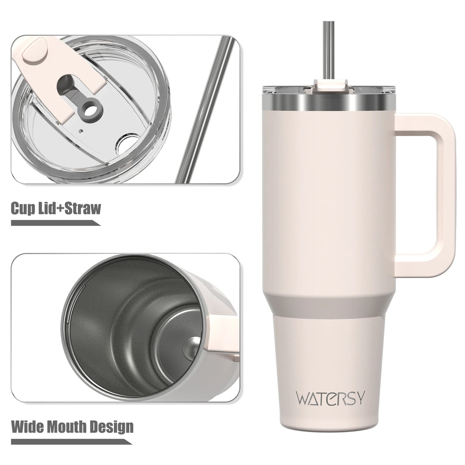 20oz–40oz Insulated Stainless Steel Tumbler with Handle & Straw