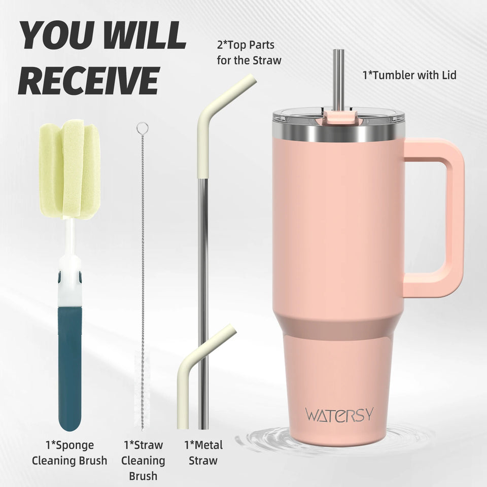 20oz–40oz Insulated Stainless Steel Tumbler with Handle & Straw