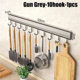 Wall Mounted Aluminum Kitchen Utensil Rack with Adjustable Hooks