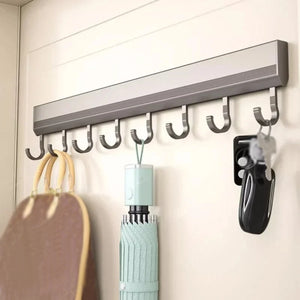 Wall Mounted Aluminum Kitchen Utensil Rack with Adjustable Hooks