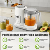 Baby food assistant with jars of baby food on a kitchen counter