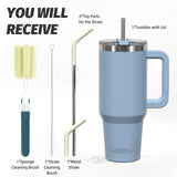 Double-wall vacuum insulated tumbler for coffee, tea, and water
