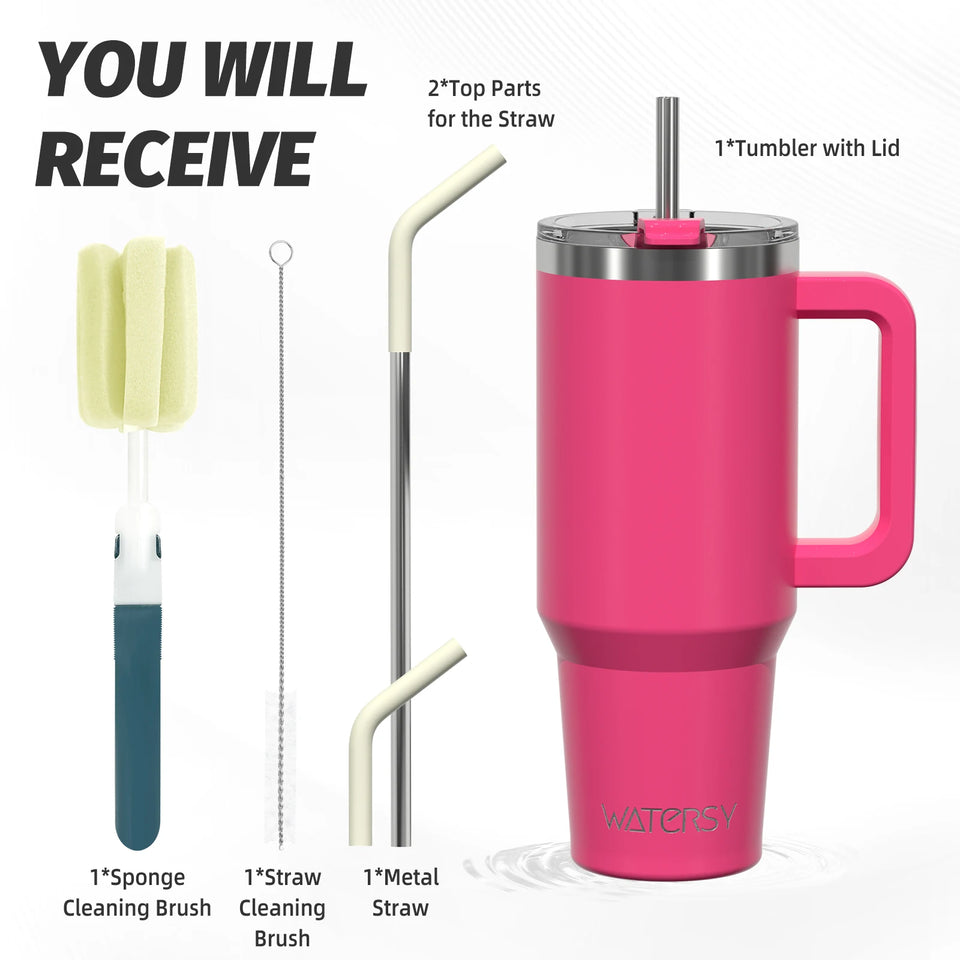 Reusable insulated tumbler with ergonomic handle for everyday hydration
